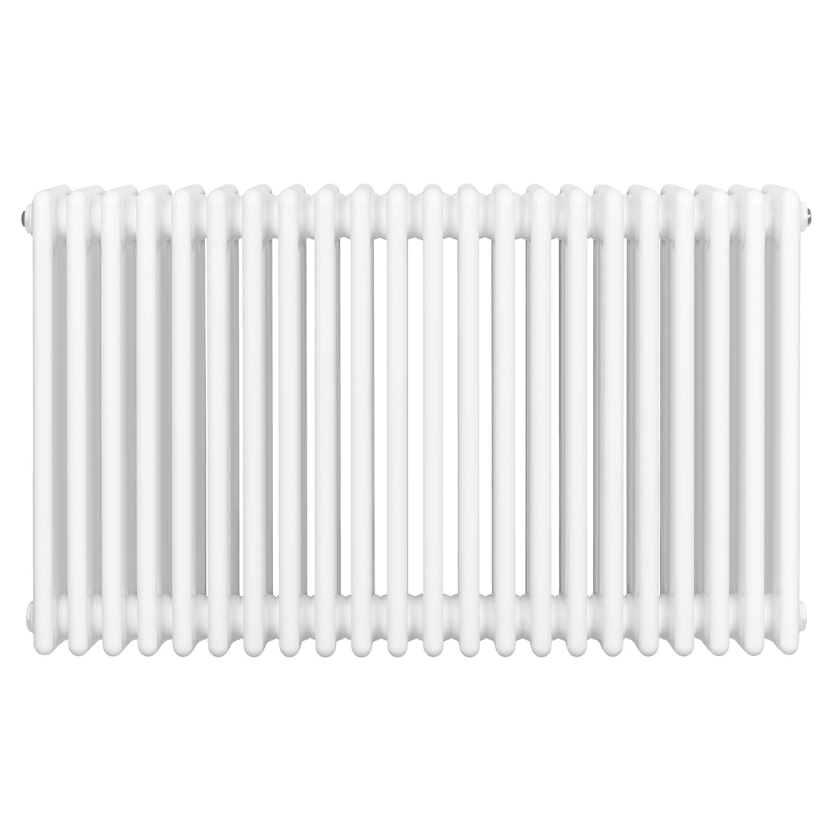 Traditionele witte 4-kolom radiator van 600 x 1010 mm met een gladde, glanzende afwerking en ronde, stevige buizen