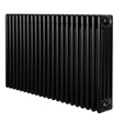 Traditionele zwarte 4-kolom radiator van 600 x 1010 mm met een gestructureerd oppervlak en verticale lamellen voor optimale warmteafgifte