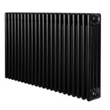 Traditionele zwarte 4-kolom radiator van 600 x 1010 mm met een gestructureerd oppervlak en verticale lamellen voor optimale warmteafgifte
