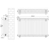 Traditionele zwarte 4-kolom radiator van 600 x 1010 mm met een strakke, verticale structuur en elegante afwerking