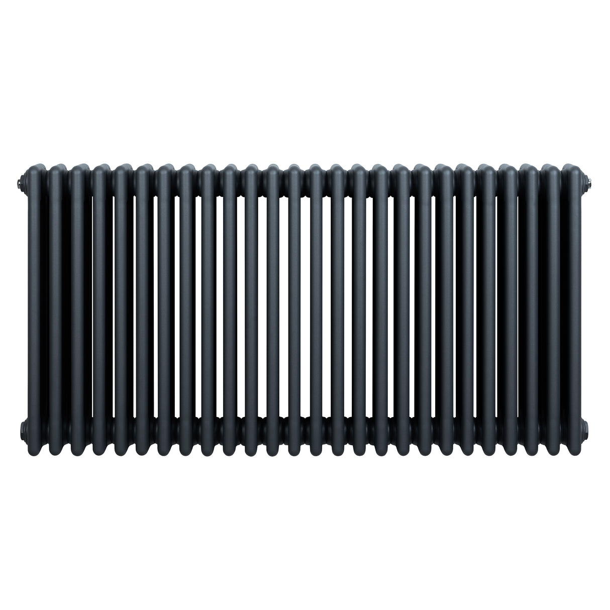 Traditionele 4-kolom radiator in antraciet grijs, met een strakke, moderne uitstraling en een gladde, glanzende afwerking