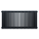 Traditionele 4-kolom radiator in antraciet grijs, met een strakke, moderne uitstraling en een gladde, glanzende afwerking