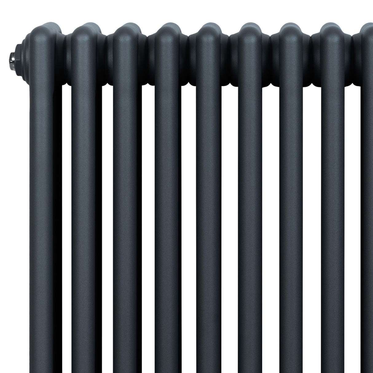 Traditionele 4-kolom radiator in antraciet grijs, met een strakke, moderne afwerking en een robuuste, metalen structuur