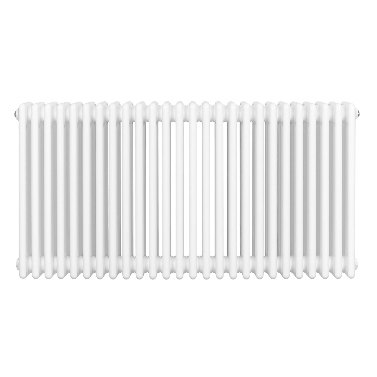 Traditionele witte 4-kolom radiator van 600 x 1190 mm met een gladde, glanzende afwerking en ronde hoeken voor een klassieke uitstraling