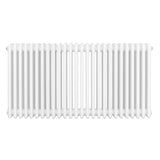 Traditionele witte 4-kolom radiator van 600 x 1190 mm met een gladde, glanzende afwerking en ronde hoeken voor een klassieke uitstraling