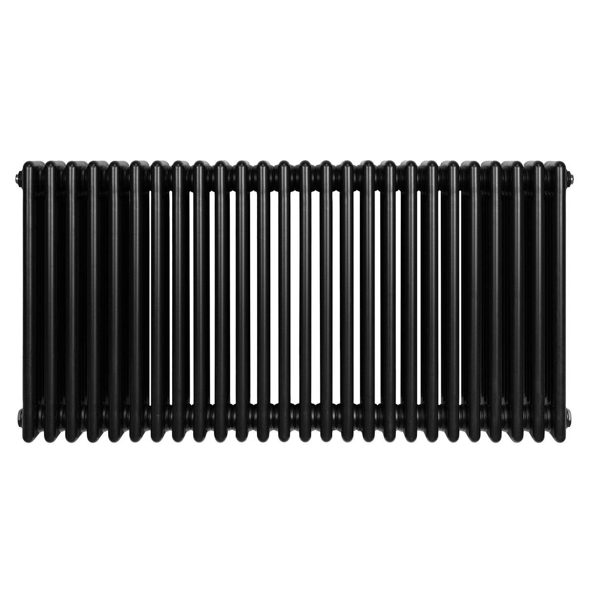 Traditionele zwarte 4-kolom radiator van 600 x 1190 mm met een glanzende afwerking en een strakke, moderne uitstraling