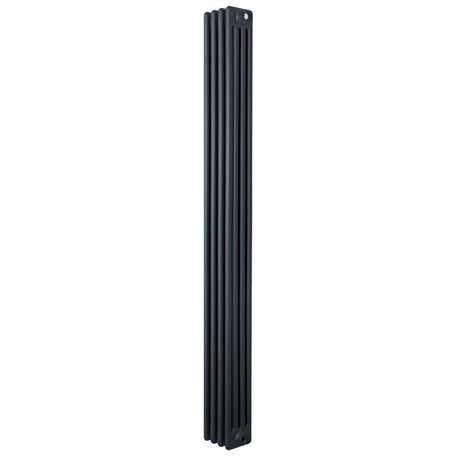 Traditionele antraciet grijze 4-kolom radiator van 1800 x 200mm met een strakke, verticale vorm en een matte afwerking