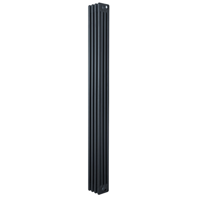 Traditionele antraciet grijze 4-kolom radiator van 1800 x 200mm met een strakke, verticale vorm en een matte afwerking