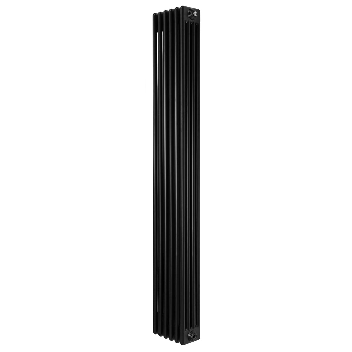 Traditionele zwarte 4-kolom radiator van 1800 x 290mm met een strakke, verticale vorm en een gladde, matte afwerking