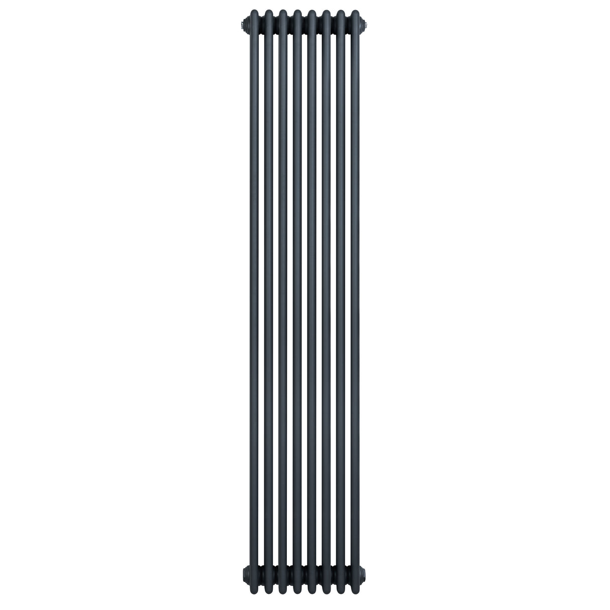 Traditionele 4-kolom radiator in antraciet grijs, 1800 x 380 mm, met een strakke, verticale vorm en een gladde, matte afwerking