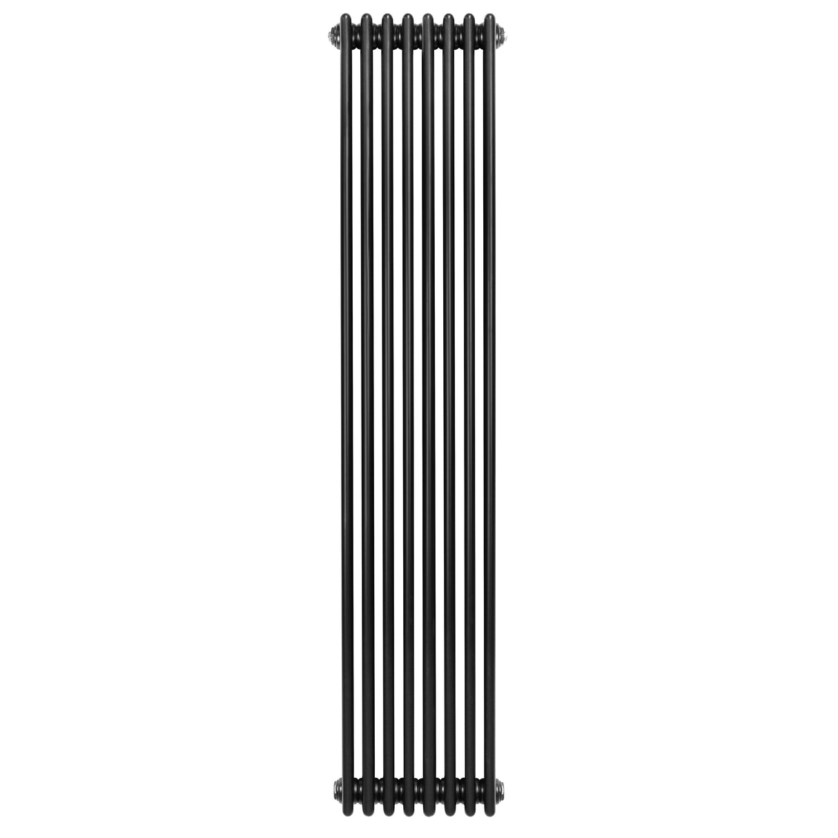 Traditionele zwarte 4-kolom radiator van 1800 x 380 mm met een strakke, verticale vorm en een gladde, matte afwerking