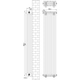 Zwarte traditionele 4-kolom radiator van 1800 x 380 mm met verticale lijnen en een gladde, matte afwerking, ideaal voor elke ruimte