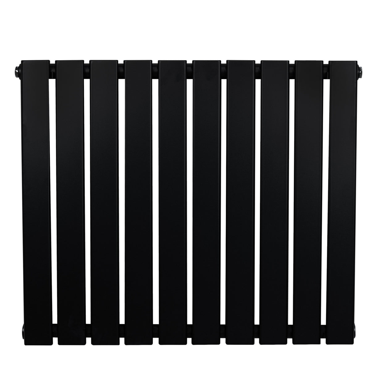 Zwart designradiator met vlakke panelen, 1 kolom, afmetingen 600 x 700 mm, strak en modern uiterlijk, geschikt voor elke ruimte