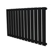 Zwarte designradiator met vlakke panelen, 1 kolom, afmetingen 600 x 910 mm, strakke lijnen en moderne uitstraling