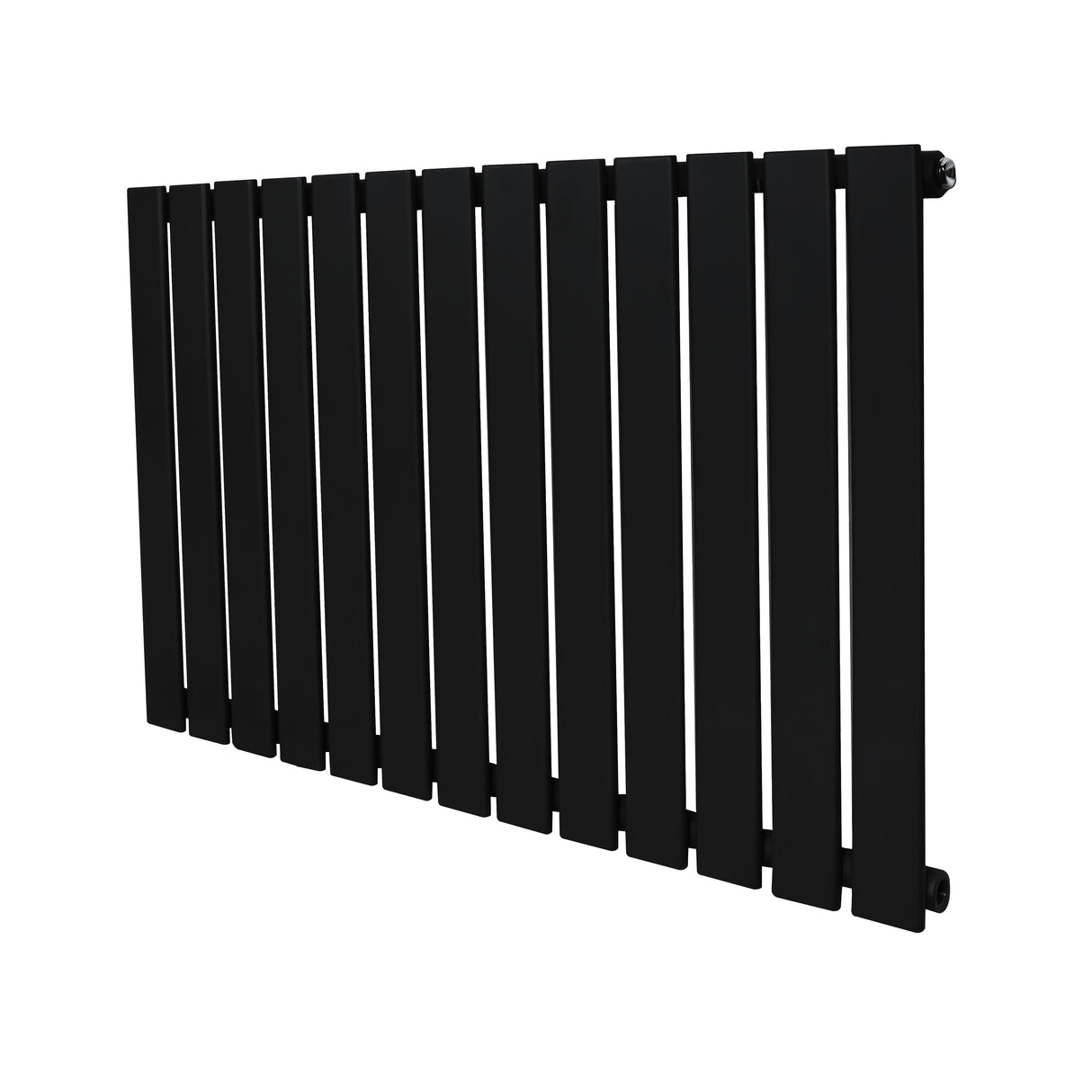 Zwarte designradiator met vlakke panelen, 1 kolom, afmetingen 600 x 910 mm, strakke lijnen en moderne uitstraling