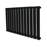 Zwarte designradiator met vlakke panelen, 1 kolom, afmetingen 600 x 910 mm, strakke lijnen en moderne uitstraling