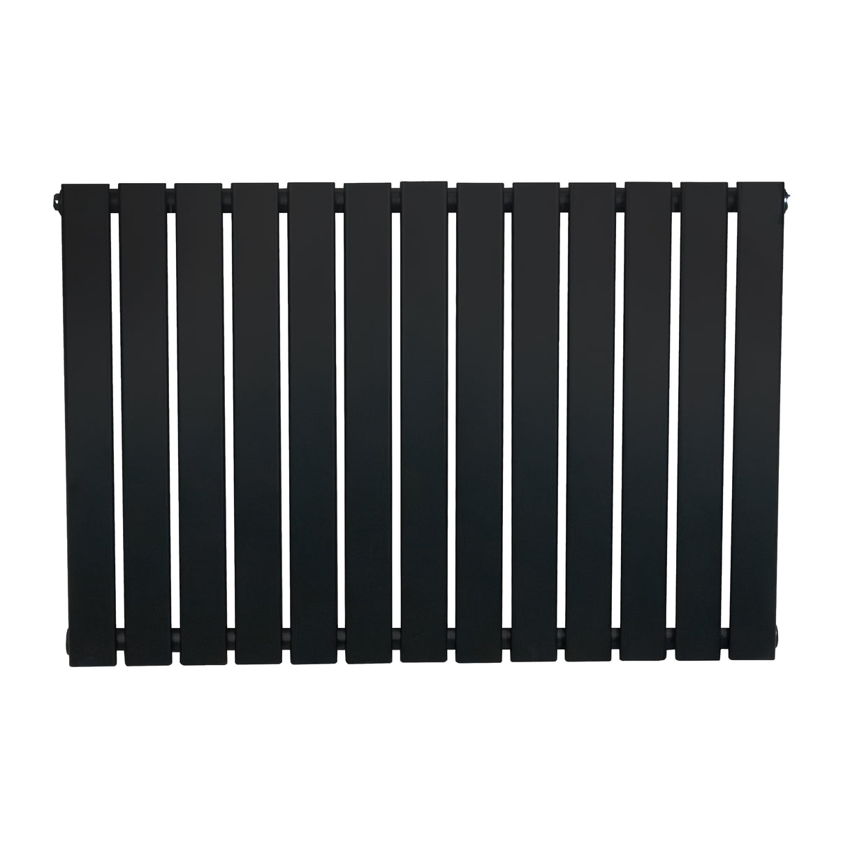 Zwart designradiator met vlakke panelen en één kolom, afmetingen 600 x 910 mm, moderne uitstraling en strakke lijnen
