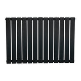 Zwart designradiator met vlakke panelen en één kolom, afmetingen 600 x 910 mm, moderne uitstraling en strakke lijnen