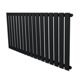 Zwarte designradiator met vlakke panelen en één kolom, afmetingen 600 x 1190 mm, moderne uitstraling en strakke lijnen