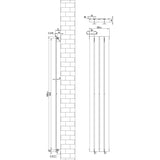 Witte design radiator met vlakke panelen en één kolom, afmetingen 1600 x 280 mm, geschikt voor moderne interieurs en efficiënte verwarming