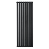 Zwarte designradiator met vlakke panelen en een slank, modern ontwerp, afmetingen 1600 x 560 mm, ideaal voor elke ruimte