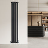 Zwarte design radiator met vlakke panelen, 1 kolom, 1800 x 280mm, strak en modern, perfect voor hedendaagse interieurs