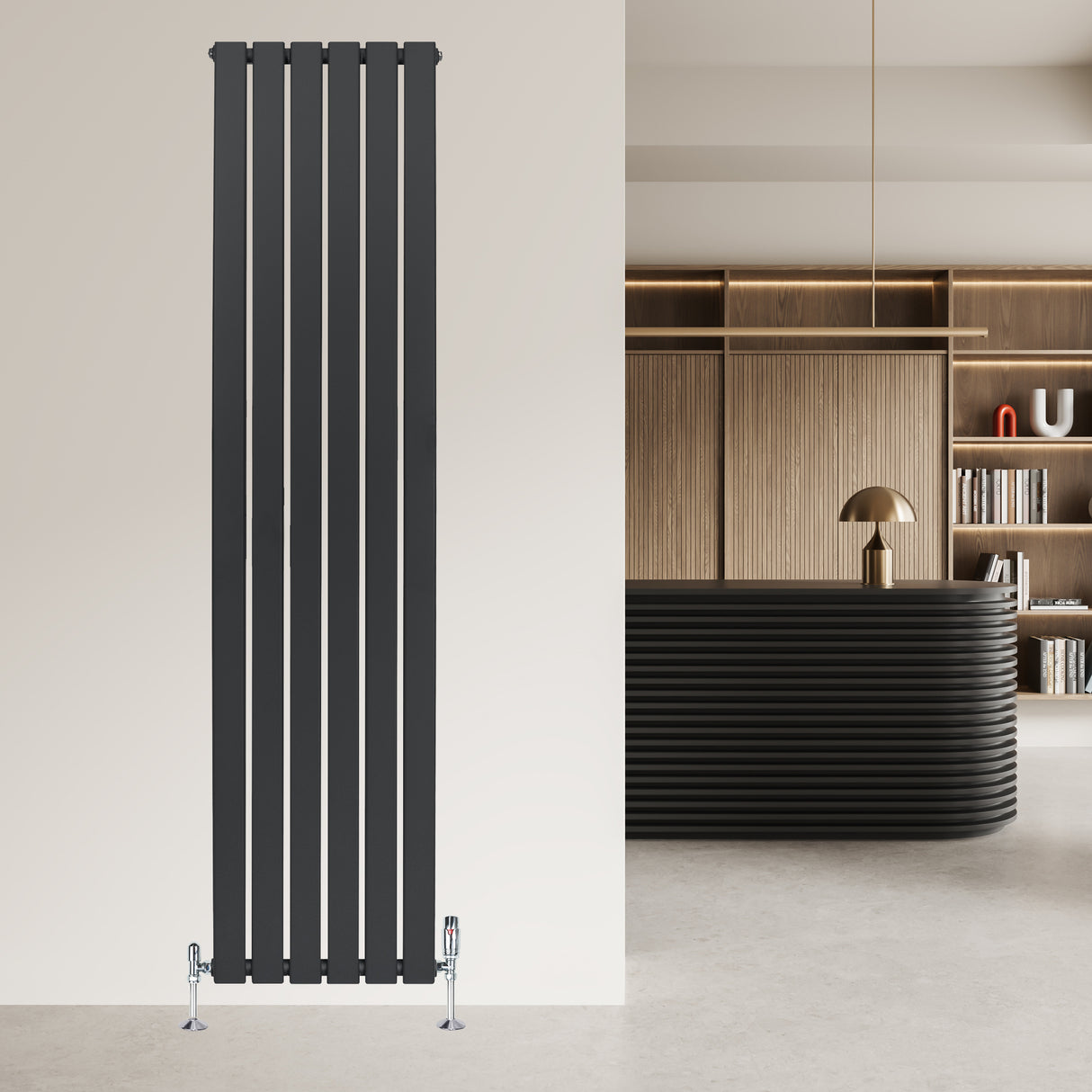 Vlakke panelen design radiator in antraciet grijs, 1 kolom, 1800 x 420mm, met strakke lijnen en moderne uitstraling, perfect voor elke ruimte