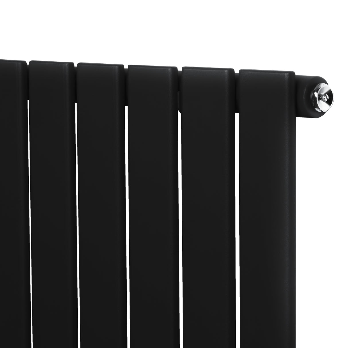 Zwart design radiator met vlakke panelen en één kolom, afmetingen 1800 x 420 mm, strak en modern uiterlijk met een matte afwerking