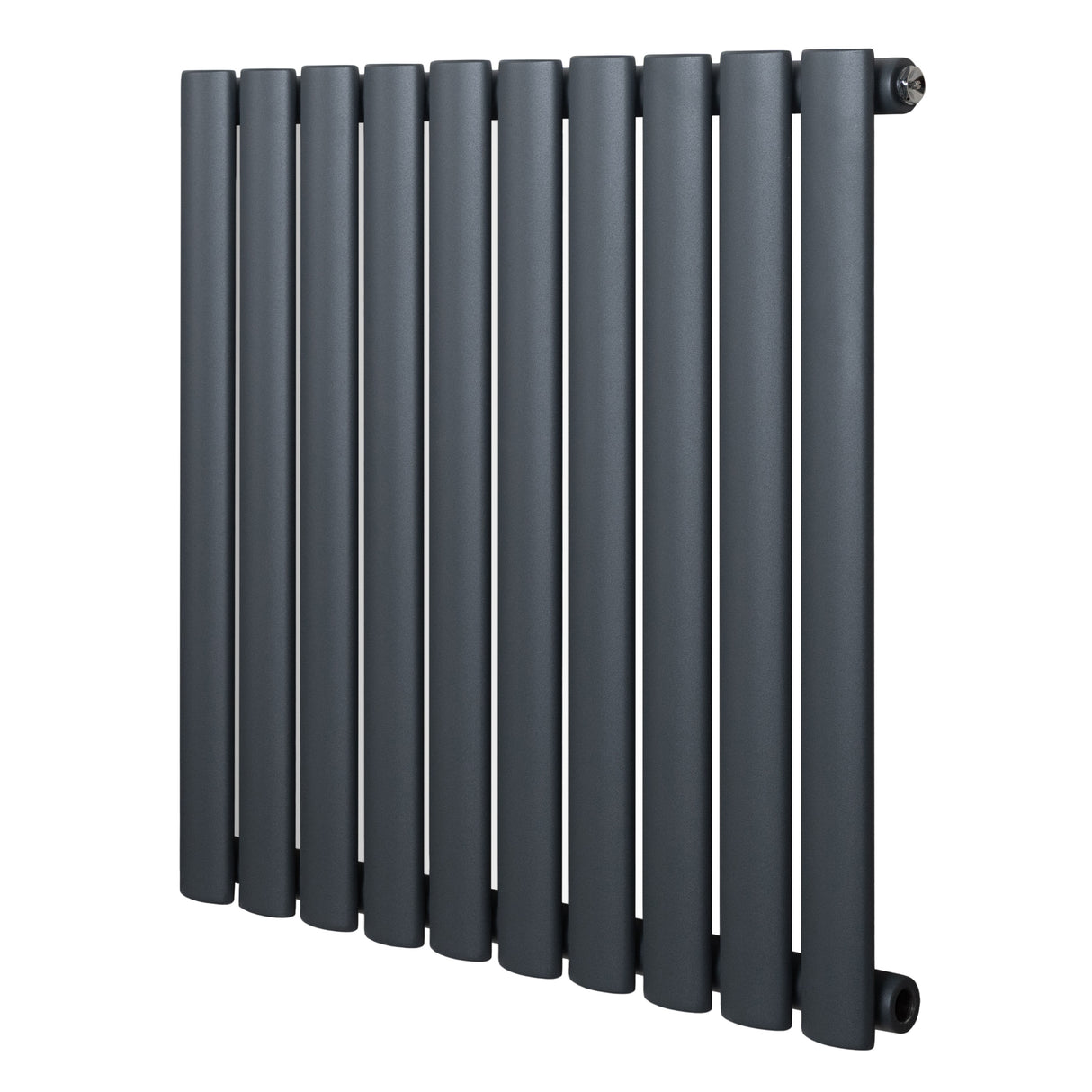 Ovale design radiator in antraciet grijs, 1 kolom, met een strakke, moderne uitstraling en een afmeting van 600 mm x 600 mm