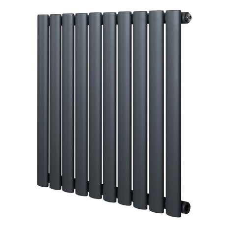 Ovale design radiator in antraciet grijs, 1 kolom, met een strakke, moderne uitstraling en een afmeting van 600 mm x 600 mm