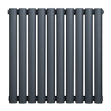 Ovale design radiator in antraciet grijs, met één kolom en een afmeting van 600 mm x 600 mm, heeft een moderne, strakke uitstraling