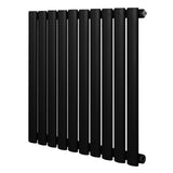 Ovale zwarte designradiator met één kolom, 600 mm x 600 mm, met een strakke, moderne afwerking en een matte textuur