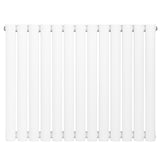 Ovale witte design radiator met één kolom, 600 mm hoog en 780 mm breed, gladde afwerking en moderne uitstraling