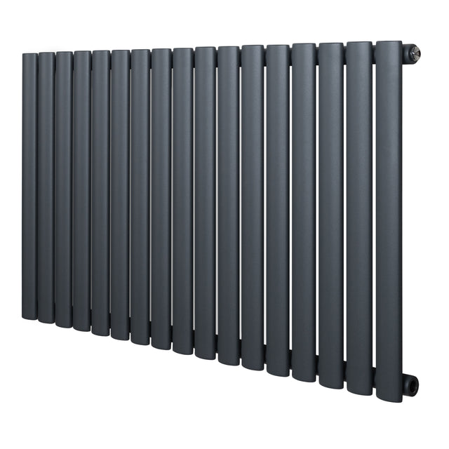 Ovale design radiator in antraciet grijs, 1 kolom, 600 mm x 1020 mm, met een strakke, moderne uitstraling en matte afwerking
