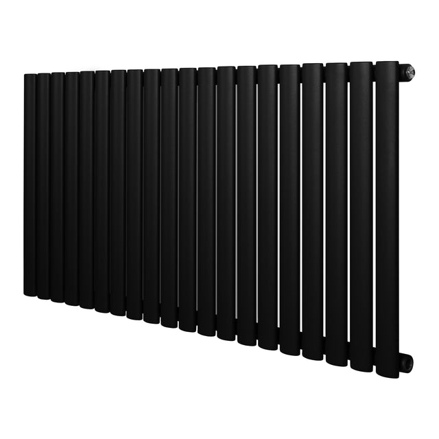 Ovale zwarte designradiator met één kolom, 600 mm x 1200 mm, met een strakke, moderne uitstraling en gladde afwerking