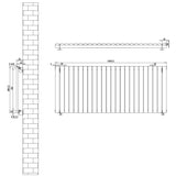Ovale zwarte design radiator van 600 mm x 1440 mm met een enkele kolom, strak en modern, ideaal voor elke ruimte