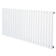 Ovale witte design radiator met één kolom, 600 mm hoog en 1440 mm breed, met een strakke, moderne uitstraling en gladde afwerking