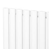 Ovale witte designradiator met één kolom, 600 mm breed en 1440 mm hoog, met een gladde, moderne afwerking en ronde vormen