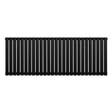 Ovale zwarte design radiator met één kolom, 600 mm hoog en 1620 mm breed, met een strakke, moderne uitstraling en gladde afwerking