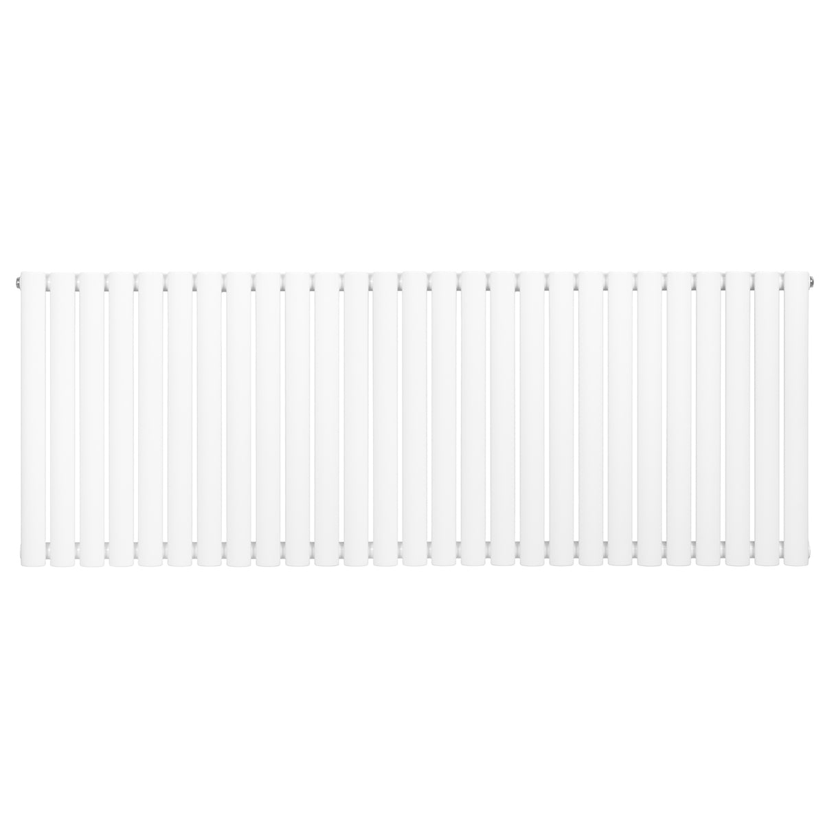 Ovale witte design radiator met één kolom, 600 mm hoog en 1620 mm breed, met een strakke, moderne uitstraling en gladde afwerking