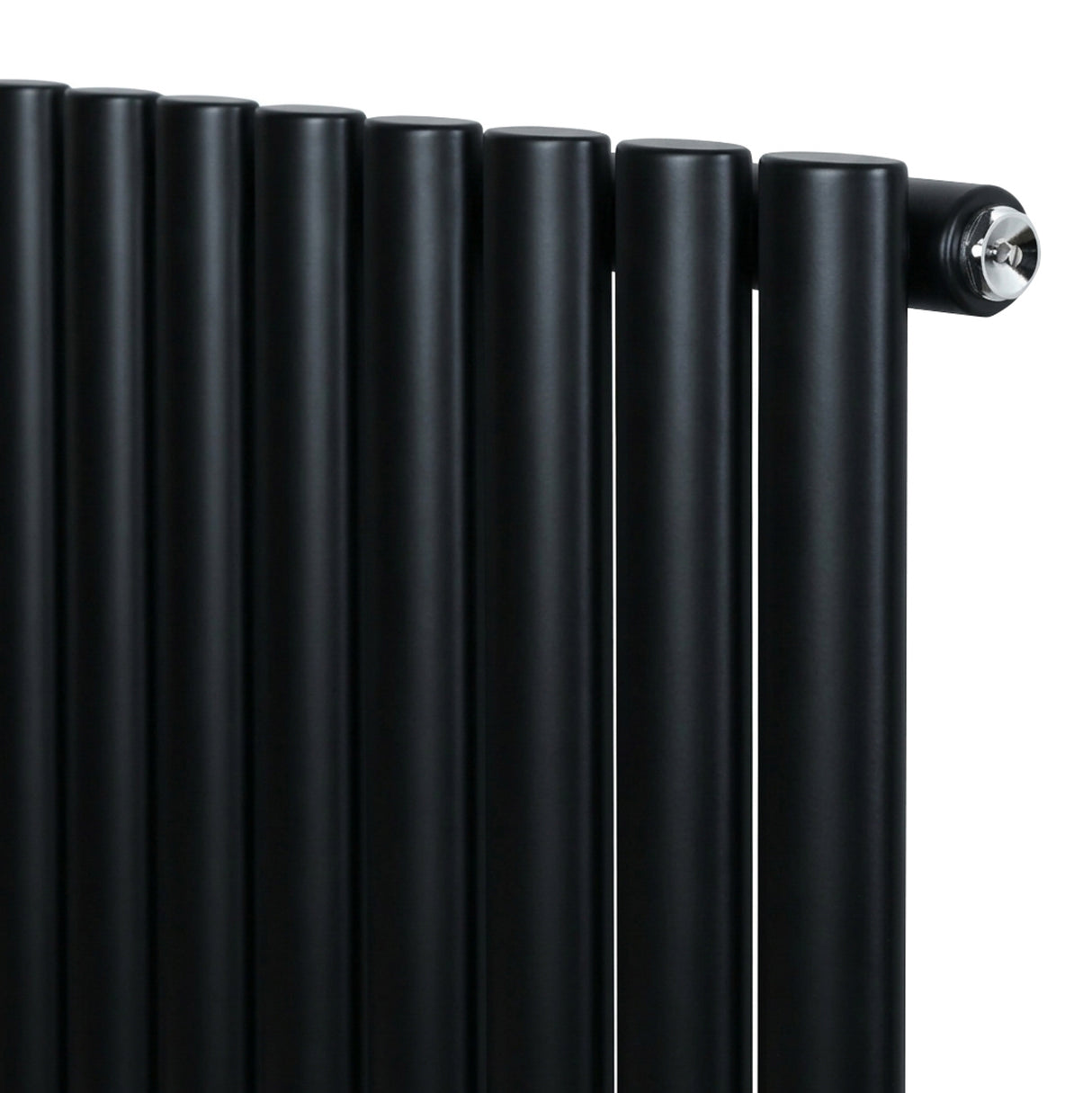Ovale zwarte design radiator met één kolom, 1600 mm lang en 240 mm breed, met een gladde, moderne afwerking en ronde uiteinden