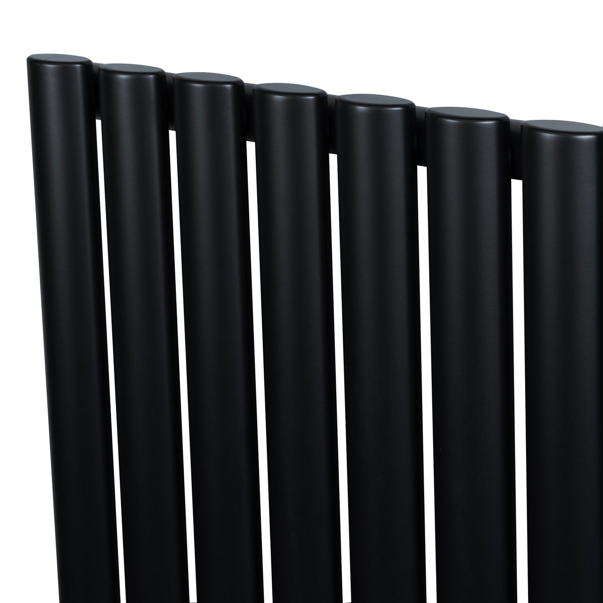 Zwarte ovale design radiator met één kolom, 1600 mm x 240 mm, met een gladde, moderne afwerking en ronde buizen