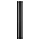 Ovale zwarte design radiator met één kolom, 1600 mm hoog en 240 mm breed, met een strakke, moderne uitstraling en gladde afwerking