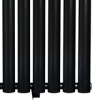 Ovale zwarte designradiator met één kolom, 1600 mm lang en 240 mm hoog, met een gladde, matte afwerking en strakke lijnen