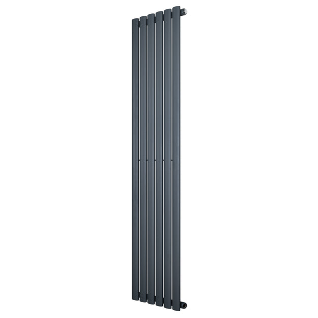 Ovale design radiator in antraciet grijs, 1 kolom, met een slank en modern uiterlijk, ideaal voor stijlvolle verwarming in elke ruimte