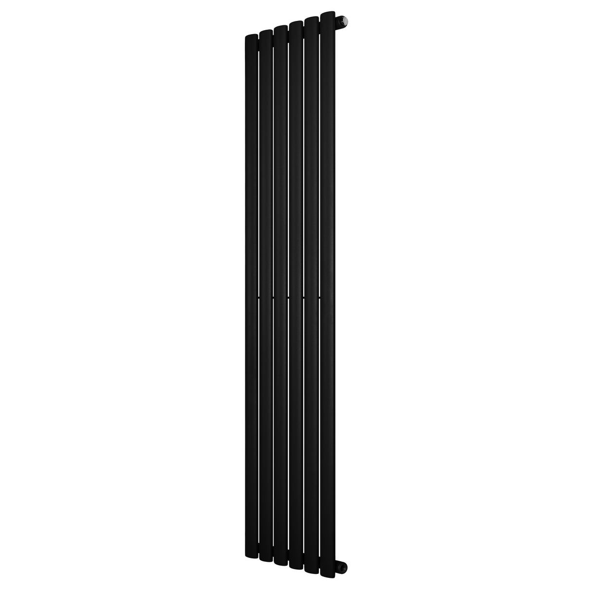 Ovale zwarte designradiator van 1600 mm x 360 mm met een strakke, moderne uitstraling en een gladde, matte afwerking