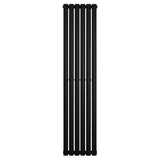 Ovale zwarte design radiator met één kolom, 1600 mm hoog en 360 mm breed, met een strakke, moderne uitstraling en gladde afwerking
