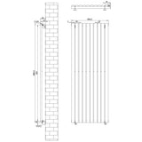 Ovale design radiator in antraciet grijs, 1 kolom, afmetingen 1600 mm x 600 mm, met een strakke, moderne uitstraling en verticale lijnen