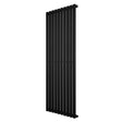 Ovale zwarte design radiator met één kolom, 1600 mm hoog en 600 mm breed, met een strakke, moderne uitstraling en gladde afwerking