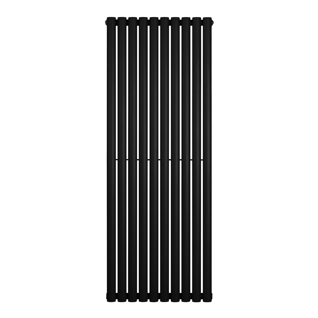Ovale zwarte designradiator met één kolom, 1600 mm hoog en 600 mm breed, met een strakke, moderne uitstraling en gladde afwerking